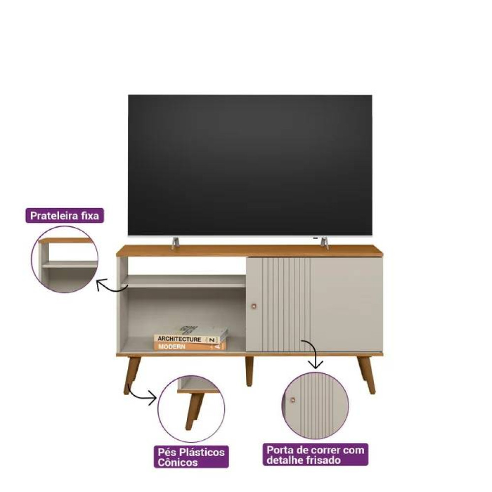 Rack Bancada Rubi para Tvs até 50 " - Nature/Off White