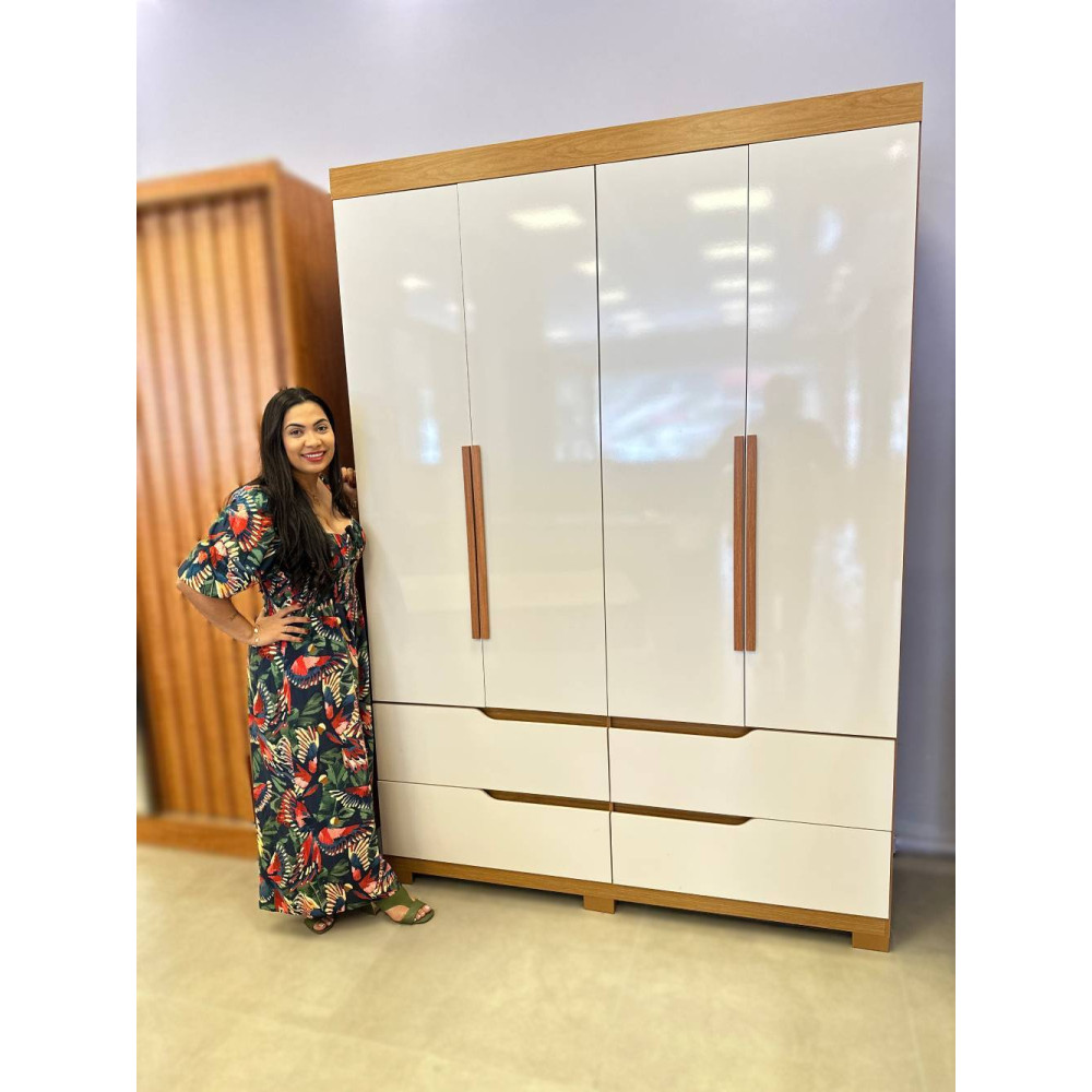 Guarda Roupa Solteiro Doble 4 Portas 4 Gavetas - Cinamomo/Off White