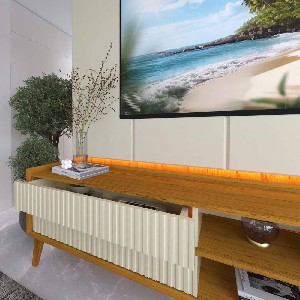 Conjunto Painel Magnífico 220 + Rack Magnífico 212 - Naturale/Off White