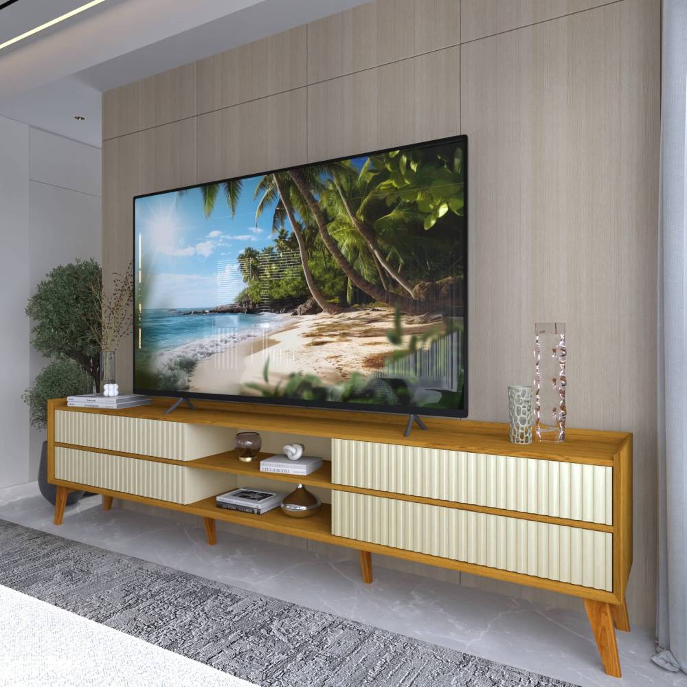 Rack Bancada Magnífico 212 para Tvs até 75″  - Naturale/Off White