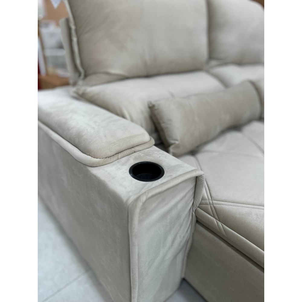 Sofá Gucci Retrátil e Reclinável C/ Porta Copo 2,10m - Bege