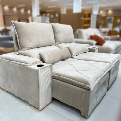 Sofá Gucci Retrátil e Reclinável C/ Porta Copo 2,10m - Bege Sofá Gucci Retrátil e Reclinável C/ Porta Copo 2,10m - Bege
