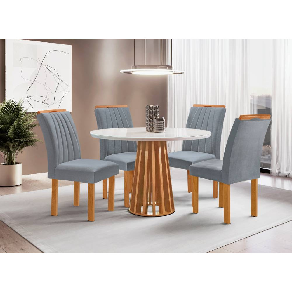 Mesa Berlim 100x100 Cinamomo Com 4 Cadeiras Dubai - Cinza