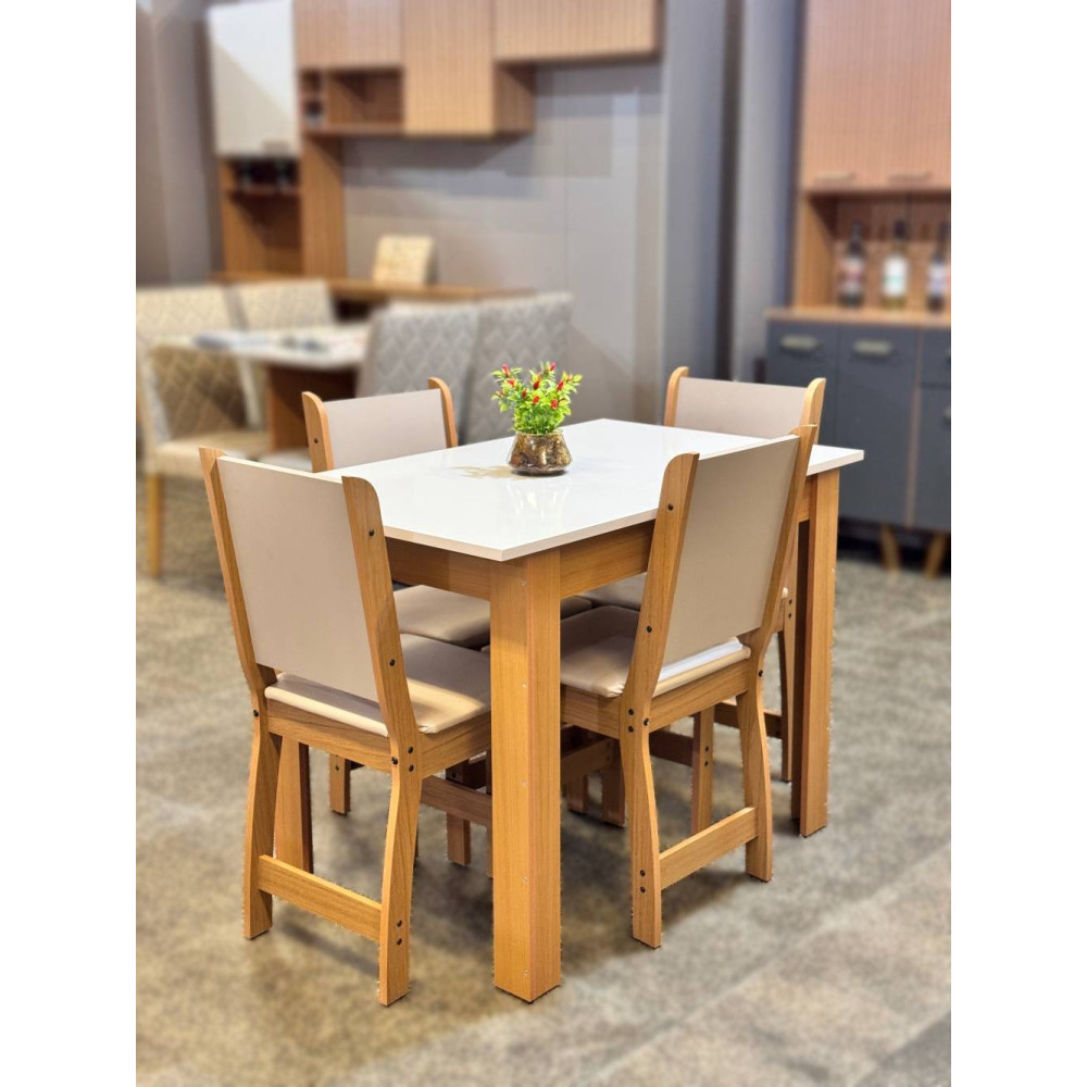Conjunto Mesa de Jantar Bellagio 108x68cm Com 4 Cadeiras Clara - Freijo/Off White 