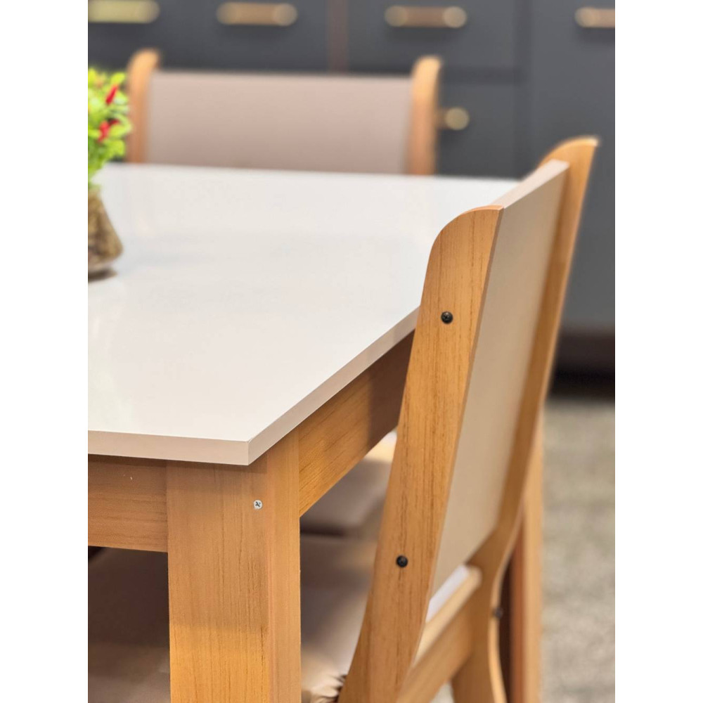 Conjunto Mesa de Jantar Bellagio 108x68cm Com 4 Cadeiras Clara - Freijo/Off White 