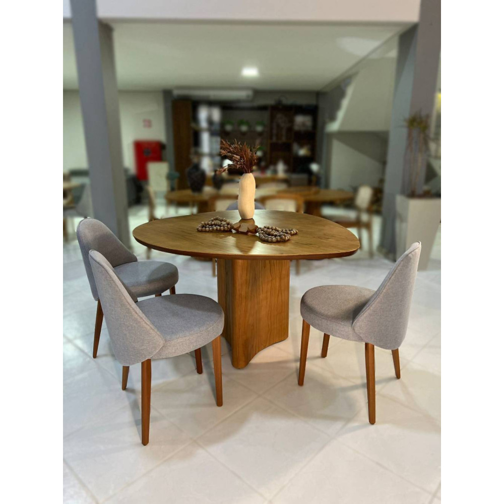 Mesa Martina 120x120 Cinamomo Com 4 Cadeiras Zara - Linho Cinza