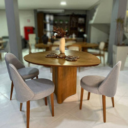 Mesa Martina 120x120 Cinamomo Com 4 Cadeiras Zara - Linho Cinza Mesa Martina 120x120 Cinamomo Com 4 Cadeiras Zara - Linho Cinza
