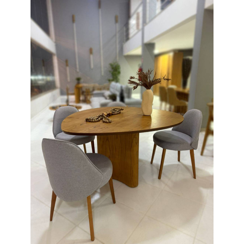 Mesa Martina 120x120 Cinamomo Com 4 Cadeiras Zara - Linho Cinza
