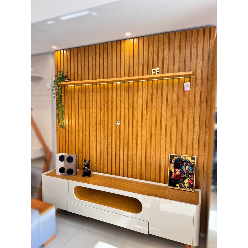 Rack Nobre com Painel Nobre 230 cm para Tvs Até 75" com Led - Naturale /Off White
