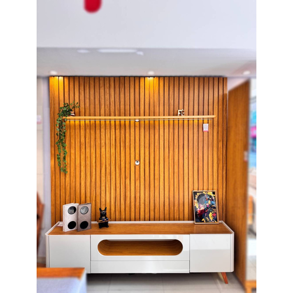 Rack Nobre com Painel Nobre 230 cm para Tvs Até 75" com Led - Naturale /Off White