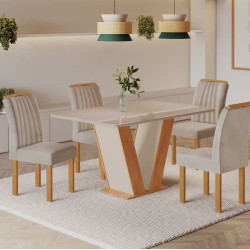 Mesa de Jantar Qatar 120x80 c/ 4 Cadeiras Dubai Bege - Cinamomo / Off White Mesa de Jantar Qatar 120x80 c/ 4 Cadeiras Dubai Bege - Cinamomo / Off White
