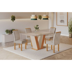 Mesa de Jantar Qatar 120x80 c/ 4 Cadeiras Dubai Bege - Cinamomo / Off White