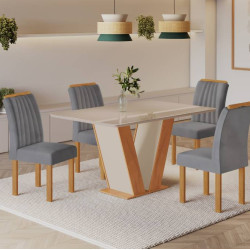 Mesa de Jantar Qatar 120x80 c/ 4 Cadeiras Dubai Veludo Cinza - Cinamomo / Off White Mesa de Jantar Qatar 120x80 c/ 4 Cadeiras Dubai Veludo Cinza - Cinamomo / Off White