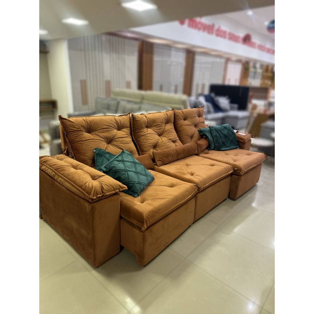 Sofá Retrátil Reclinável Grécia 2.70m - Veludo Terracota