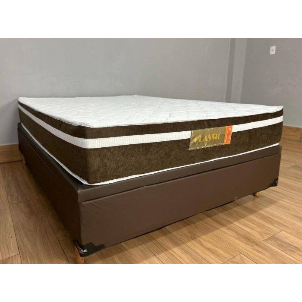 Base Baú Carioca Casal Courino - Marrom + Colchão Classic Casal com Molas Ensacadas 22x188x138cm