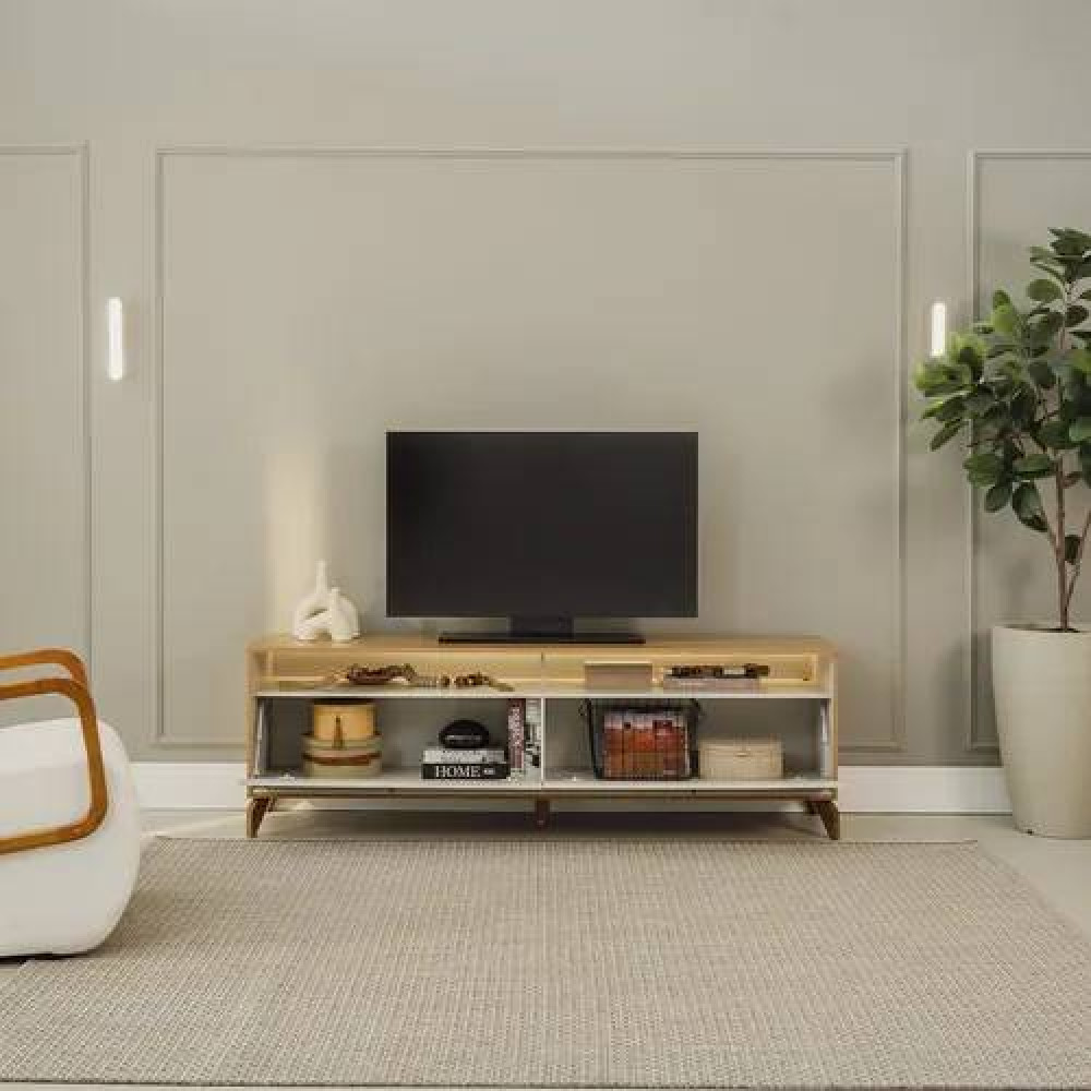 Rack Bancada Dubai 1.8 c/ Led Para Tv Até 75" - Tauari/Off white fosco