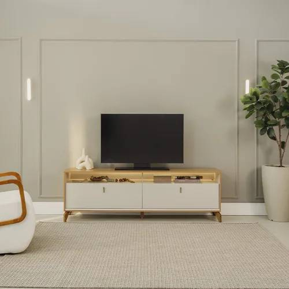 Rack Bancada Dubai 1.8 c/ Led Para Tv Até 75" - Tauari/Off white fosco