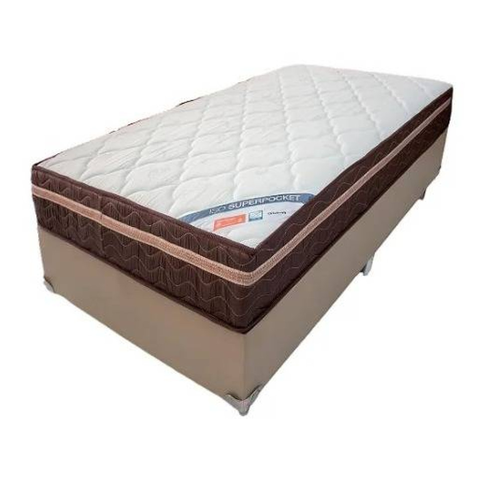 Colchão Ortobom Pantanal Superpocket Solteiro 25x188x88 + Base Solteiro (88x188x23) Courino - Bege