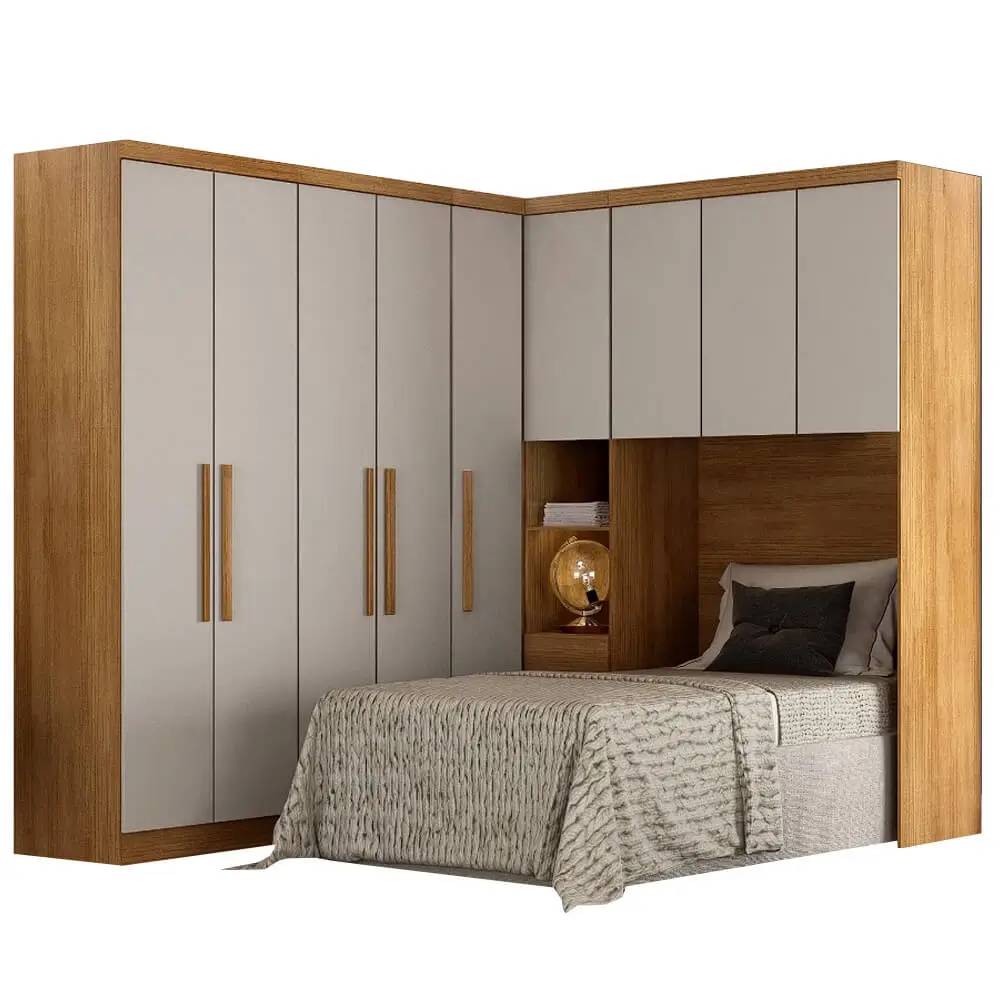 Guarda Roupa Modulado Rizon 004 Solteiro 4 Peças Novo Horizonte - Cinamomo/Off White