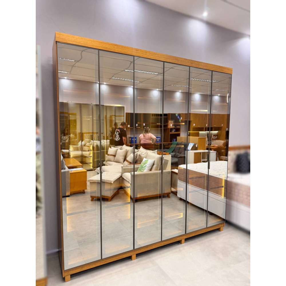 Guarda Roupa Casal com 6 Portas Reflecta com Pés com Led Imperatriz - Naturale