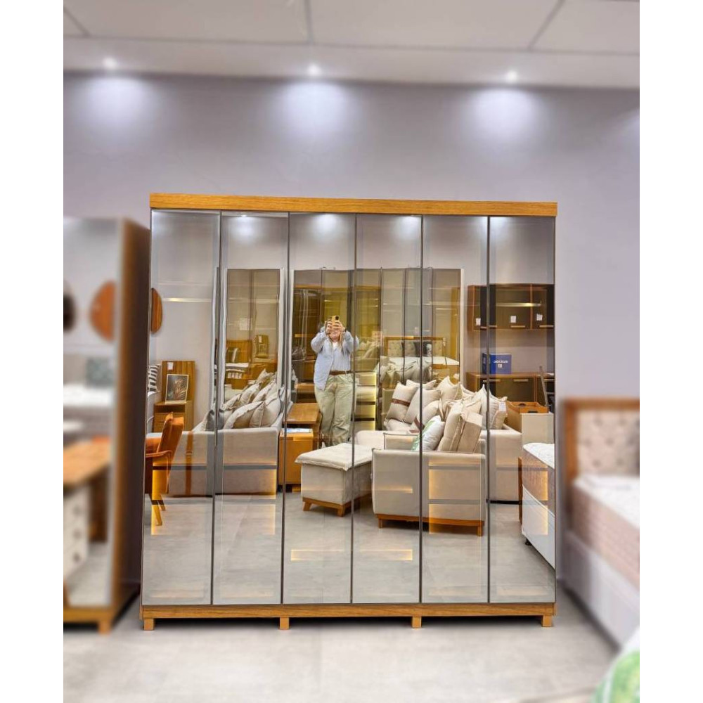 Guarda Roupa Casal com 6 Portas Reflecta com Pés com Led Imperatriz - Naturale