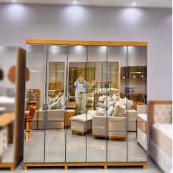 Guarda Roupa Casal com 6 Portas Reflecta com Pés com Led Imperatriz - Naturale