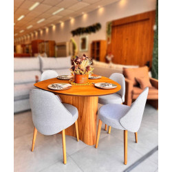 Mesa Martina 120x120 Cinamomo Com 4 Cadeiras Zara - Linho Cinza