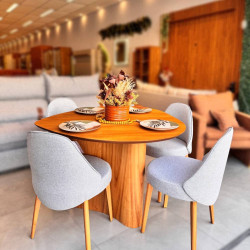 Mesa Martina 120x120 Cinamomo Com 4 Cadeiras Zara - Linho Cinza Mesa Martina 120x120 Cinamomo Com 4 Cadeiras Zara - Linho Cinza