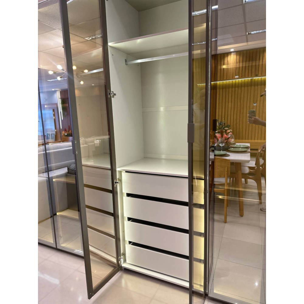 Guarda Roupa Casal com 6 Portas Reflecta com Pés com Led Innova - Off White