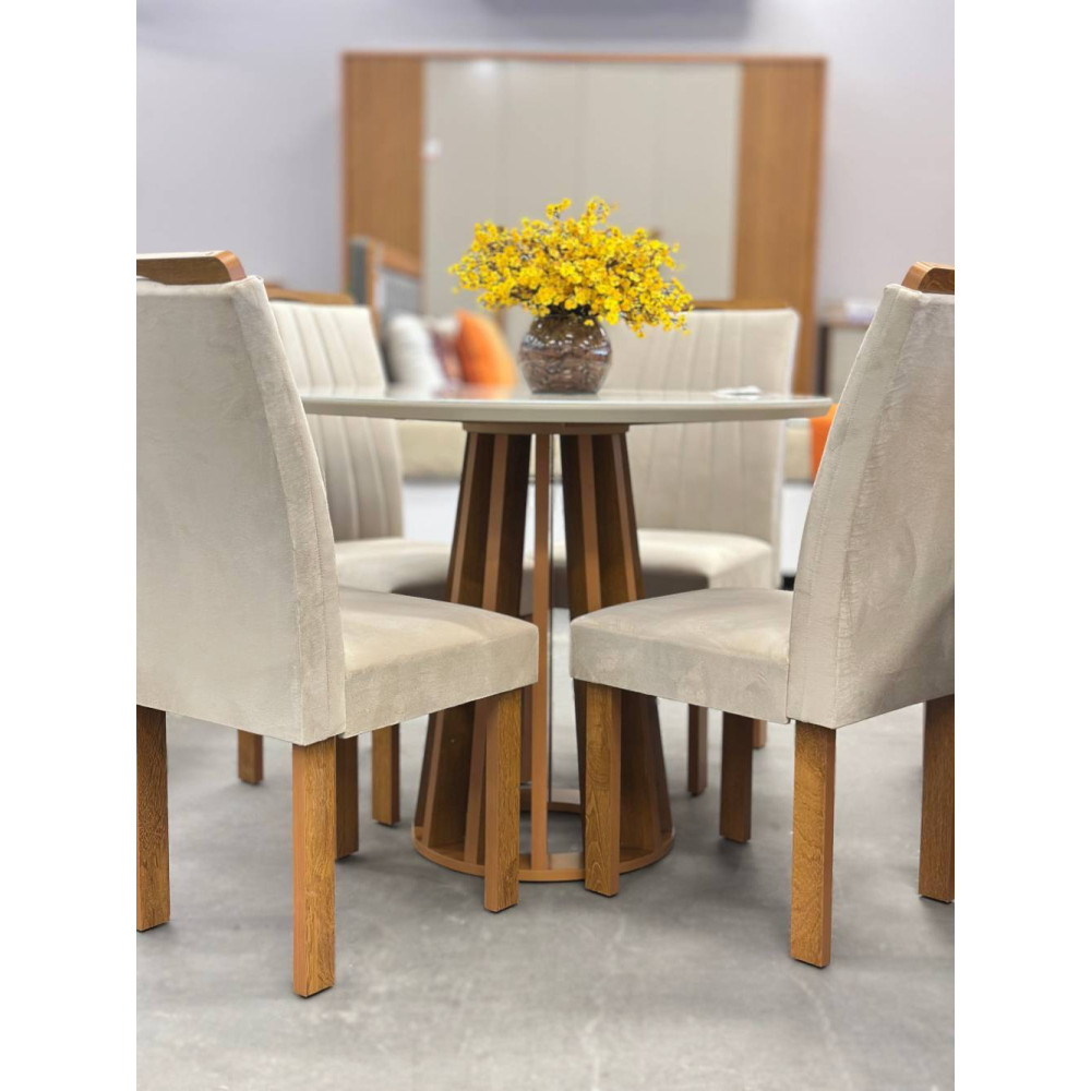 Mesa Berlim 100x100  Cinamomo Com 4 Cadeiras Dubai - Bege