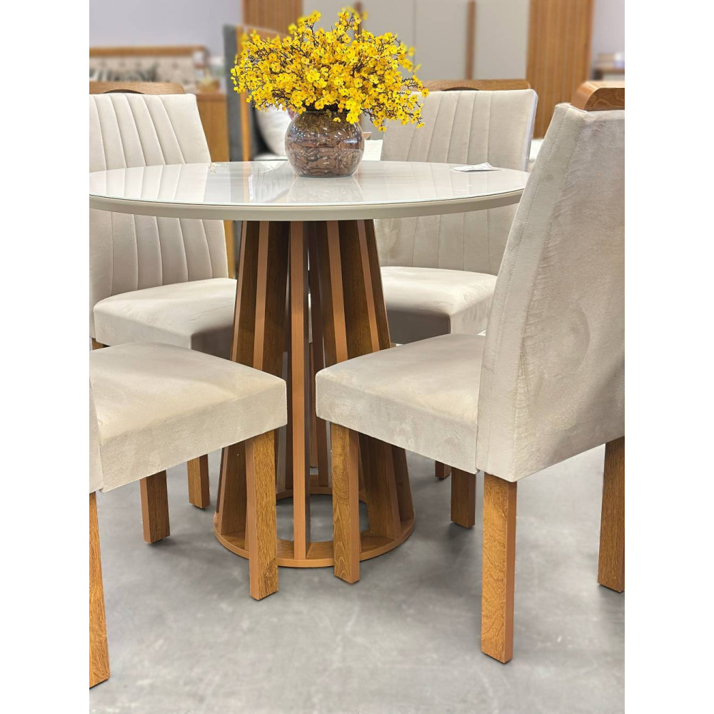 Mesa Berlim 100x100  Cinamomo Com 4 Cadeiras Dubai - Bege