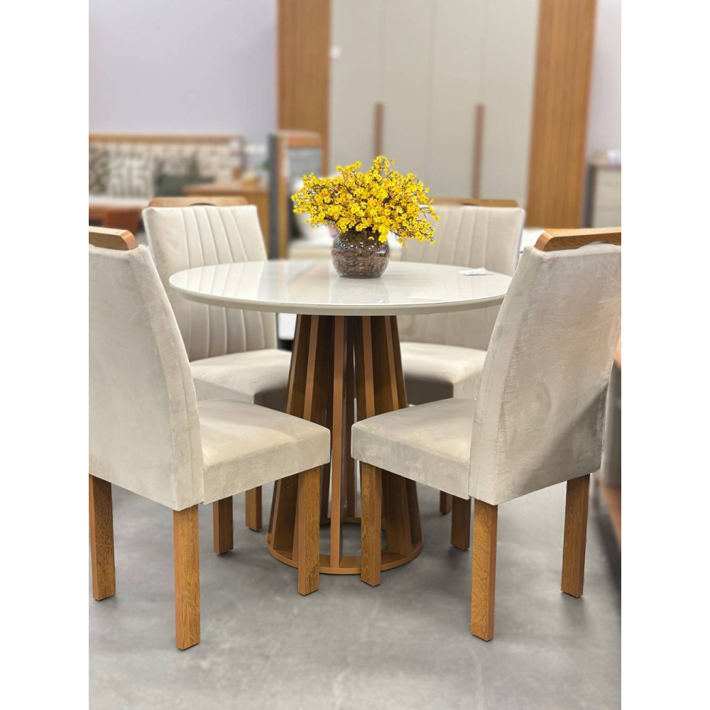 Mesa Berlim 100x100  Cinamomo Com 4 Cadeiras Dubai - Bege