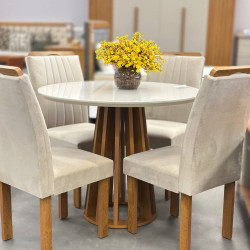 Mesa Berlim 100x100  Cinamomo Com 4 Cadeiras Dubai - Bege Mesa Berlim 100x100  Cinamomo Com 4 Cadeiras Dubai - Bege