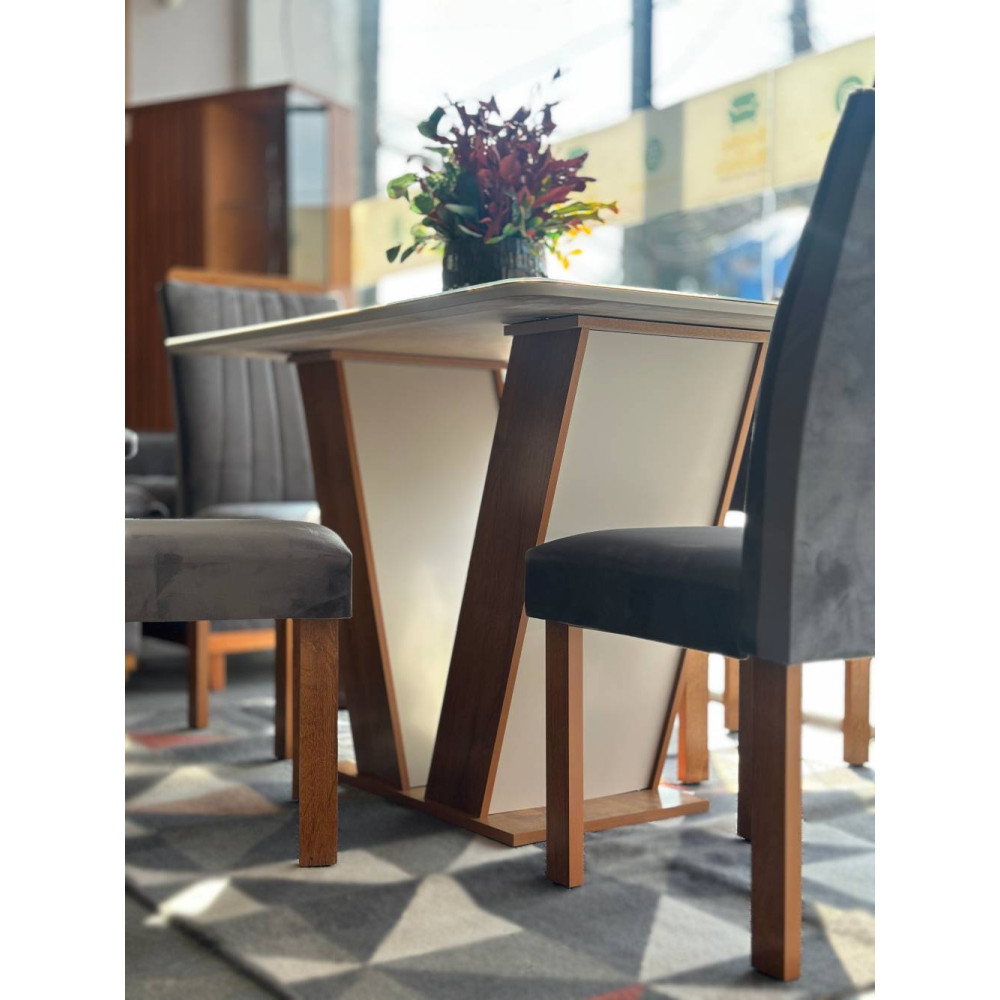 Mesa de Jantar Qatar 120x80 c/ 4 Cadeiras Dubai Veludo Cinza - Cinamomo / Off White