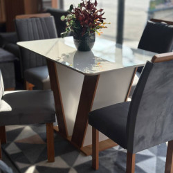 Mesa de Jantar Qatar 120x80 c/ 4 Cadeiras Dubai Veludo Cinza - Cinamomo / Off White Mesa de Jantar Qatar 120x80 c/ 4 Cadeiras Dubai Veludo Cinza - Cinamomo / Off White