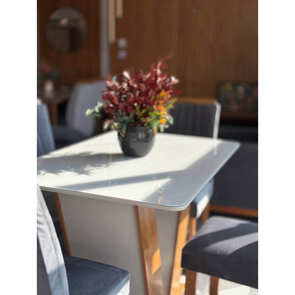 Mesa de Jantar Qatar 120x80 c/ 4 Cadeiras Dubai Veludo Cinza - Cinamomo / Off White