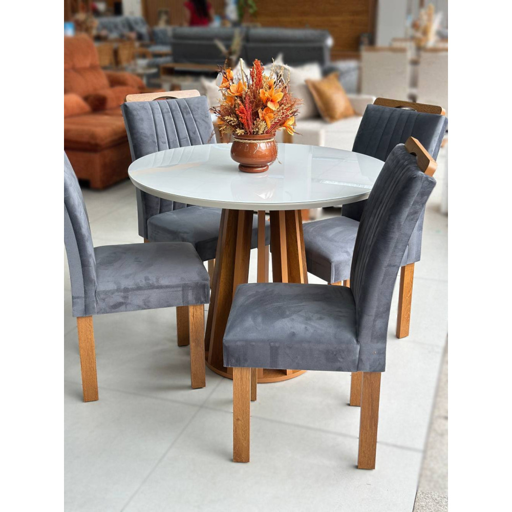 Mesa Berlim 100x100 Cinamomo Com 4 Cadeiras Dubai - Cinza