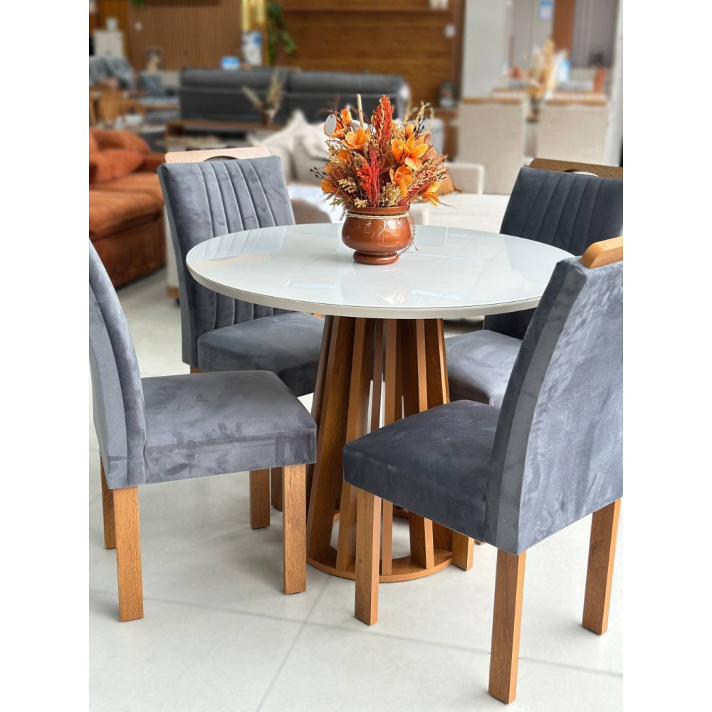 Mesa Berlim 100x100 Cinamomo Com 4 Cadeiras Dubai - Cinza