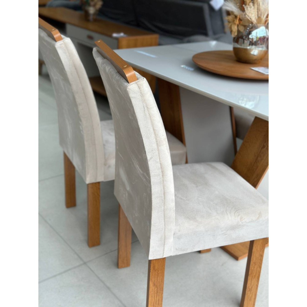 Mesa de Jantar Qatar 120x80 c/ 4 Cadeiras Dubai Bege - Cinamomo / Off White