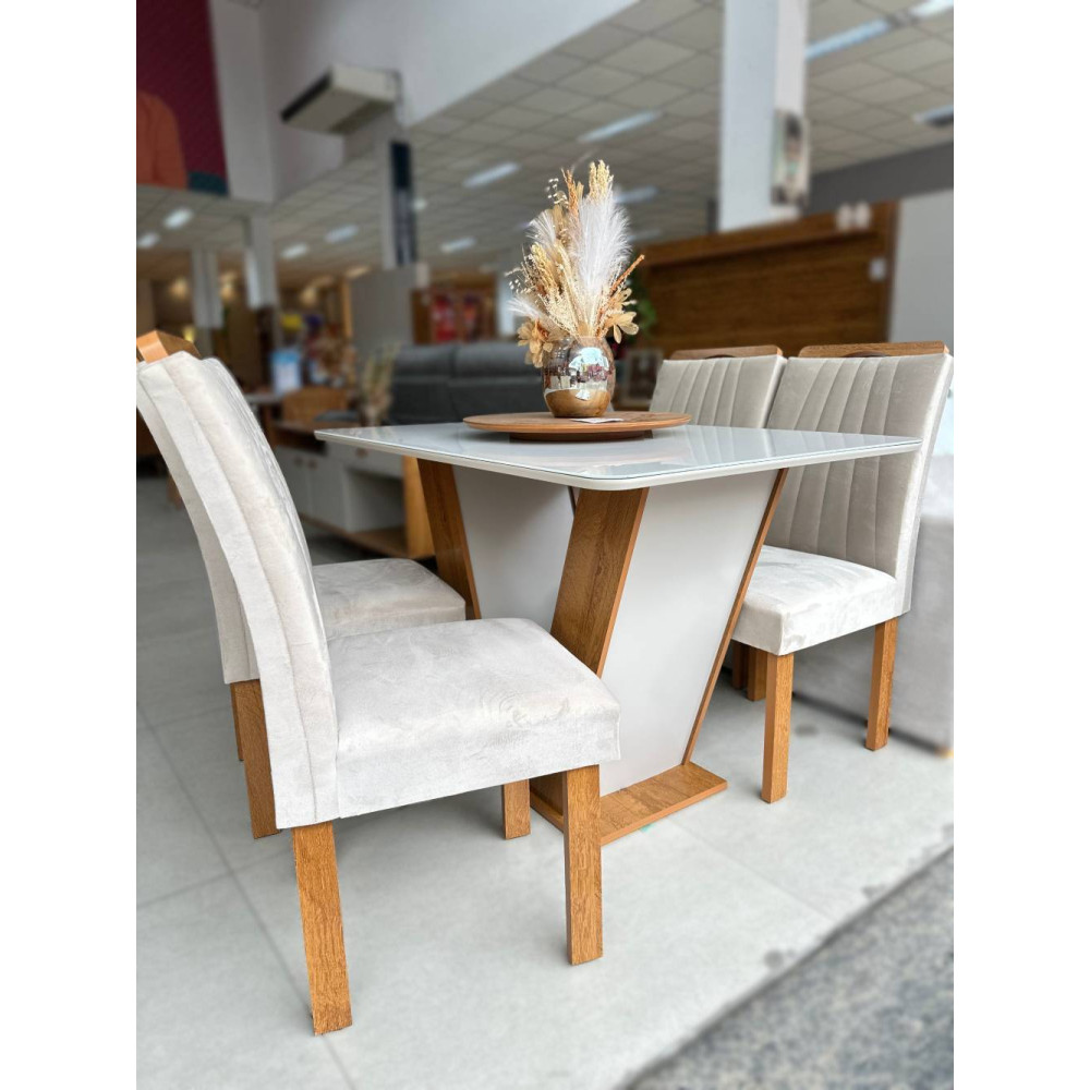 Mesa de Jantar Qatar 120x80 c/ 4 Cadeiras Dubai Bege - Cinamomo / Off White
