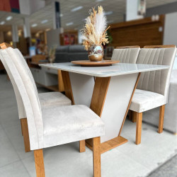 Mesa de Jantar Qatar 120x80 c/ 4 Cadeiras Dubai Bege - Cinamomo / Off White Mesa de Jantar Qatar 120x80 c/ 4 Cadeiras Dubai Bege - Cinamomo / Off White