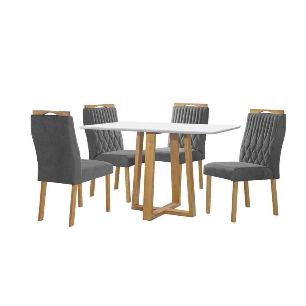Mesa de Jantar Pedro 120x80 c/ 4 Cadeiras Genova Cinza - Mel / Off White