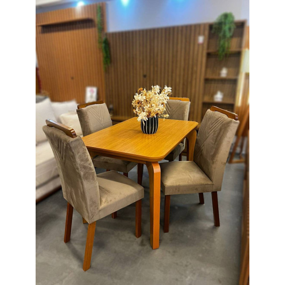 Mesa de Jantar Londrina 120x80cm Tampo Laminado com 4 cadeiras Amsterdã -  Veludo Capuccino