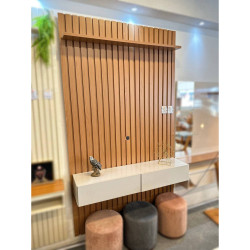 Conjunto Painel Ripado 1412 e Nicho Niágara 1361 - Freijó / Off White Matte Conjunto Painel Ripado 1412 e Nicho Niágara 1361 - Freijó / Off White Matte