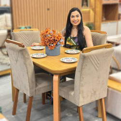 Mesa de Jantar Londrina 120x80cm Tampo Laminado com 4 cadeiras Amsterdã -  Veludo Capuccino Mesa de Jantar Londrina 120x80cm Tampo Laminado com 4 cadeiras Amsterdã -  Veludo Capuccino