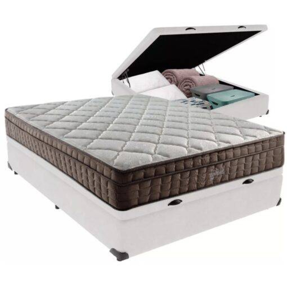 Colchão Star Ortopédico 30x188x138 - Casal - Anjos - Marrom + Base Baú Casal Courino - Branca
