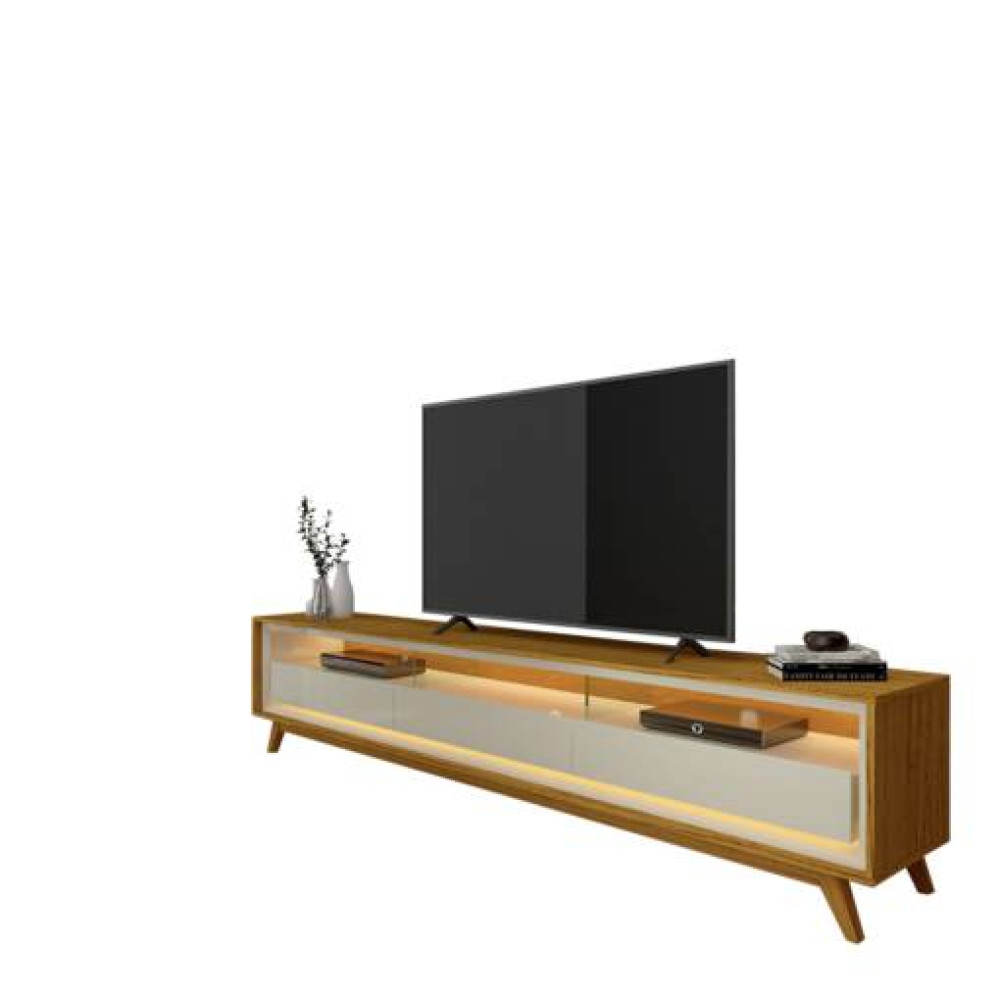 Rack Requinte 212 cm para Tvs até 65" Requinte c/ Led e pés Palito - Naturale / Off White