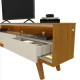Rack Requinte 212 cm para Tvs até 65" Requinte c/ Led e pés Palito - Naturale / Off White