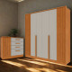 Guarda Roupa Casal Guarani c/ 6 Portas 4 Gavetas + Cômoda Guarani c/ 4 Gavetas e 1 Porta Ripada - Cinamomo/Off White