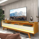 Rack Requinte 212 cm para Tvs até 65" Requinte c/ Led e pés Palito - Naturale / Off White